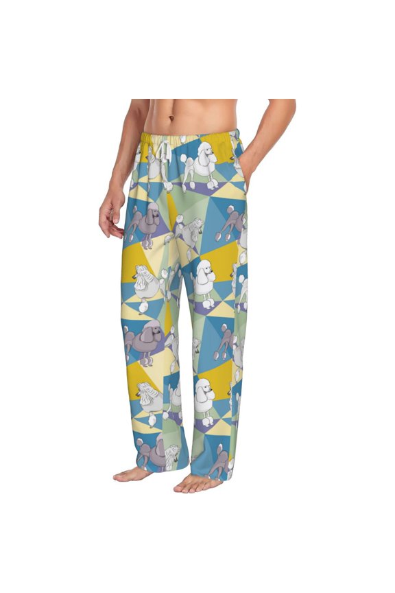 Cute Poodle Dog Mens Soft Woven Cotton Elastic Waistband Sleep Pajama Pant Lounge Sleep Pant With Pockets And Drawstring-Small