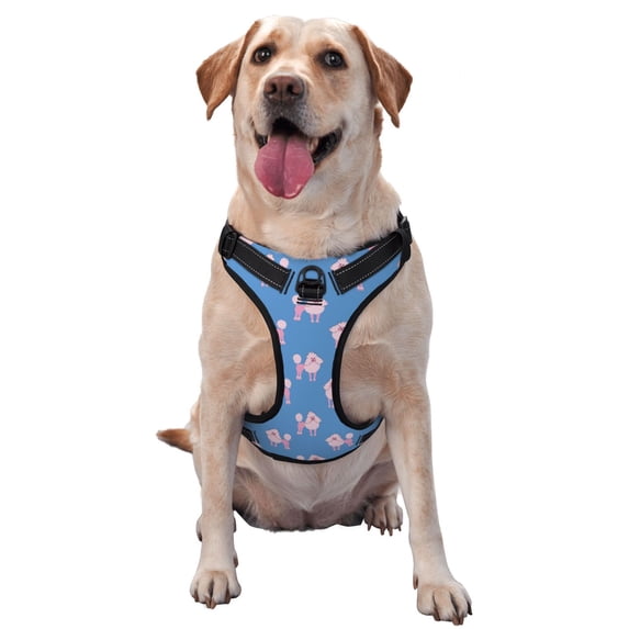 Picia Cute Poodle Dog No-Pull Dog Harness Reflective Front Clip Vest with Handle,Step-in Air Dog Harness,Adjustable 2 Metal Rings 4 Buckles,Easy to Put on & Take Off Large