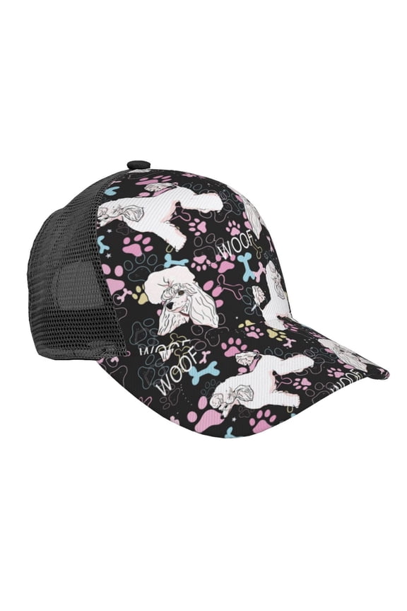 Cute Poodle Dog Pattern Trucker Hat,Baseball Cap,Sun Protection Cap,Stylish Headwear,Leisure Cap,Outdoor Sports Cap