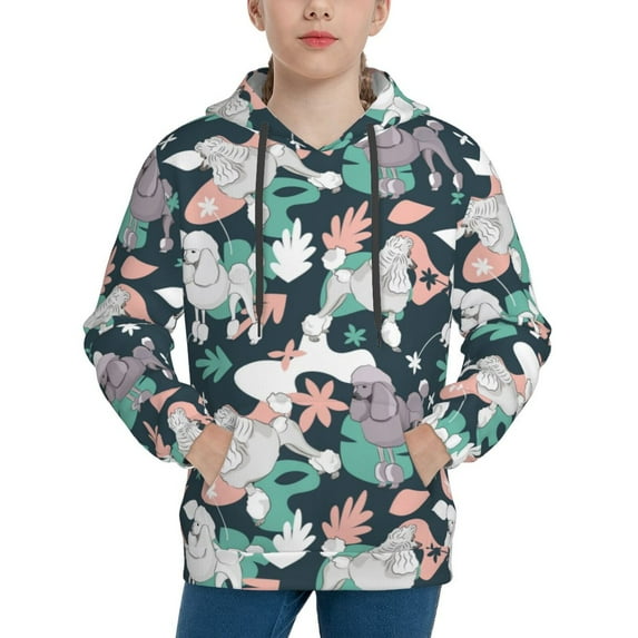 Picia Cute Poodle Dog Pattern Youth Hoodie - Warm Pullover Sweatshirt with Kangaroo Pocket, Ideal for Boys and Girls-X-Large
