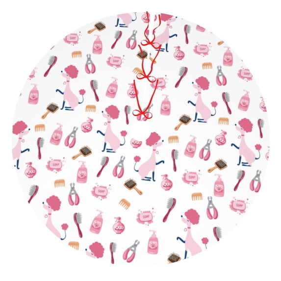 Picia Cute Poodle Dog Print Christmas Tree Skirt , Christmas Tree Skirt Ornaments for Merry Christmas Holiday Party Decorations Indoor Outdoor-36"