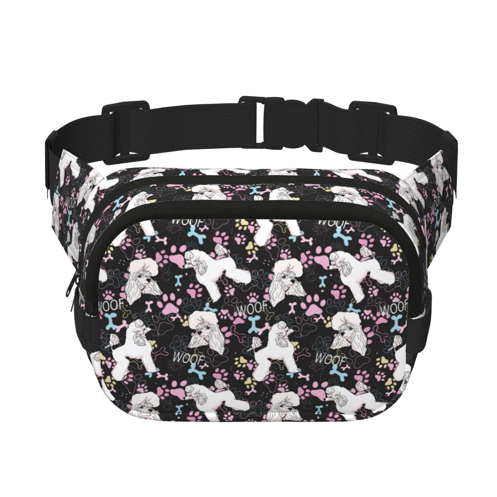 Picia Cute Poodle Dog Print Square Double-Layer Waist Bag Mini Adjustable Waist Belt Bag Exercise Running Travel Hiking