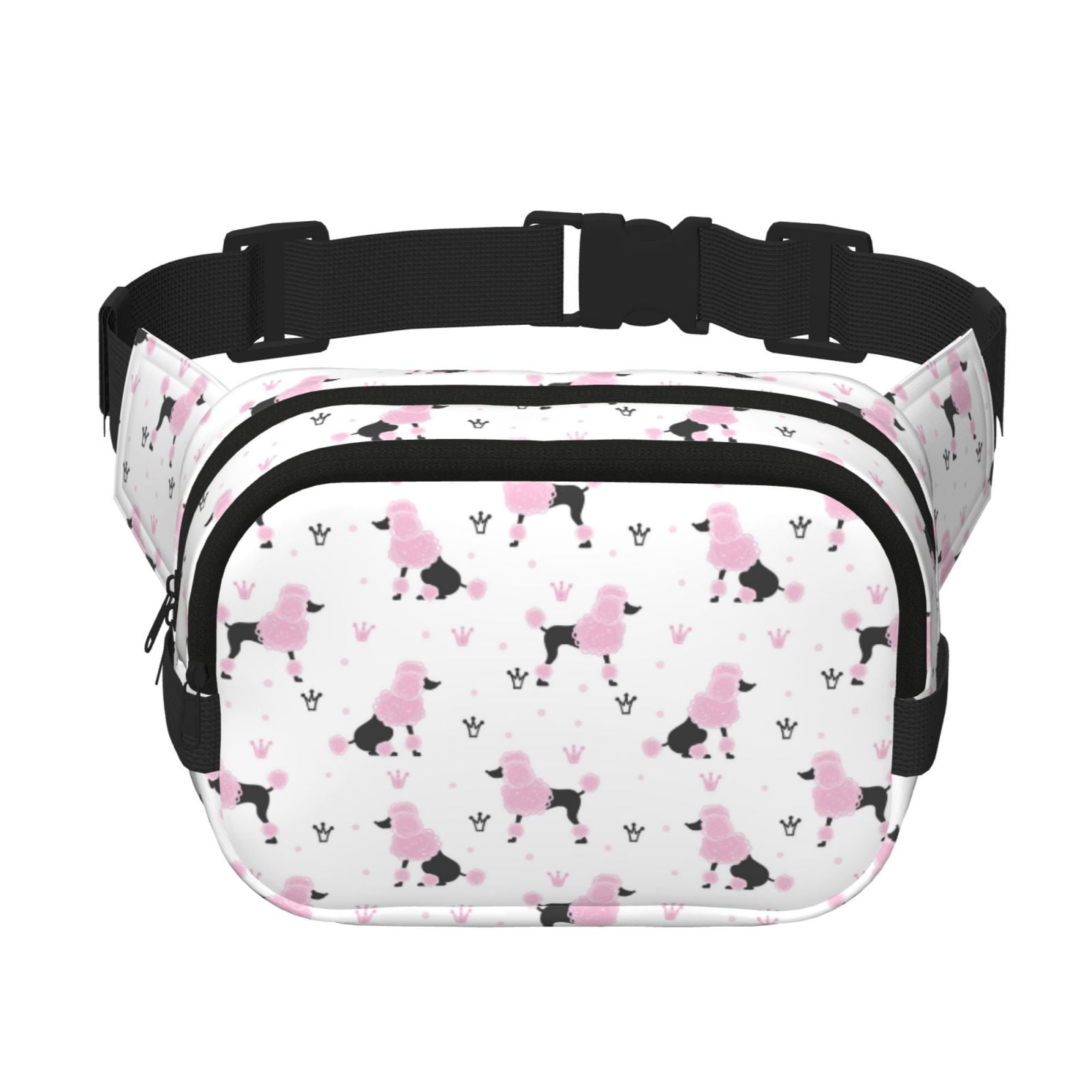 Picia Cute Poodle Dog Print Square Double-Layer Waist Bag Mini Adjustable Waist Belt Bag Exercise Running Travel Hiking