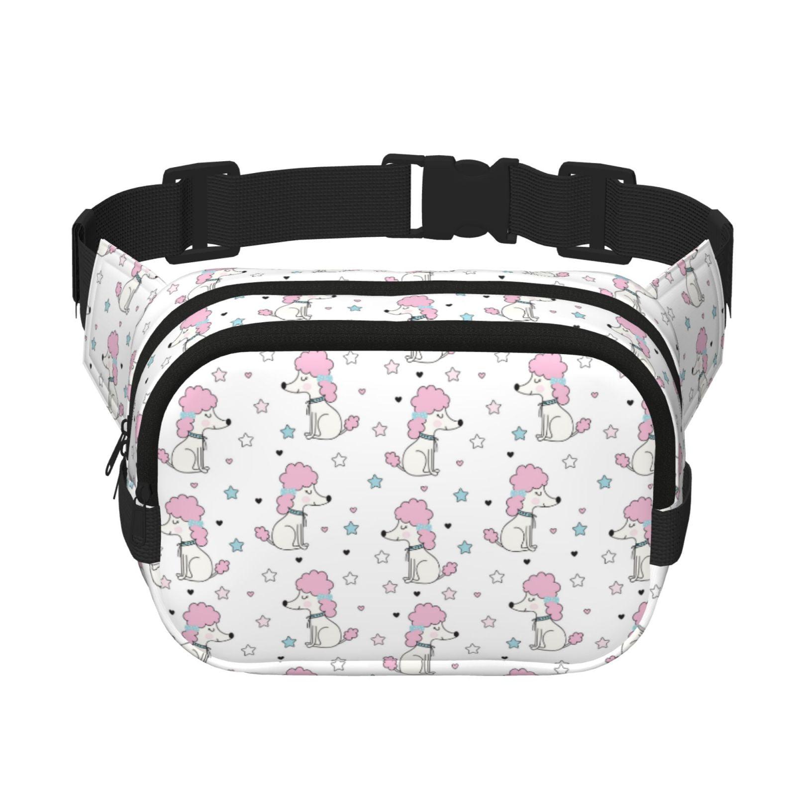 Picia Cute Poodle Dog Print Square Double-Layer Waist Bag Mini Adjustable Waist Belt Bag Exercise Running Travel Hiking