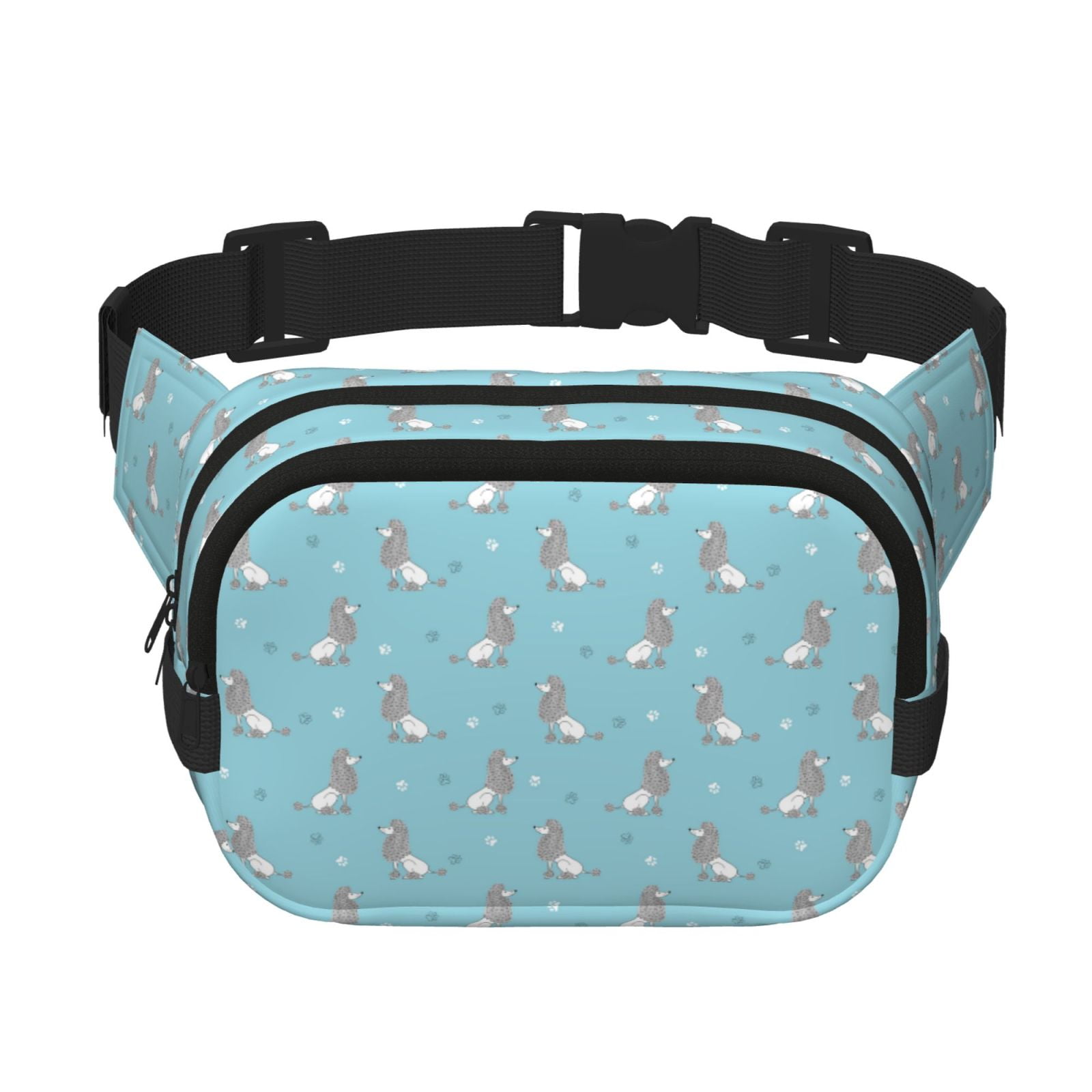 Picia Cute Poodle Dog Print Square Double-Layer Waist Bag Mini Adjustable Waist Belt Bag Exercise Running Travel Hiking