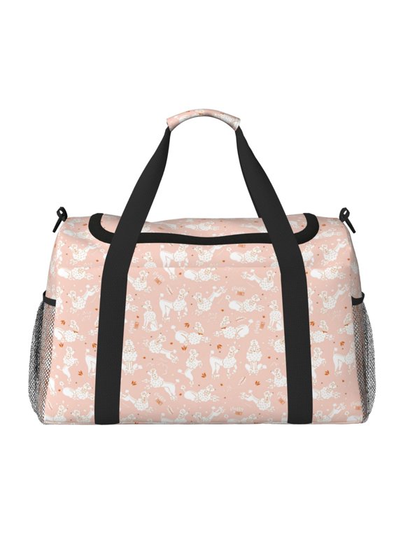 Cute Poodle Dog Print Travel Duffle Bag,Weekender Bags for Women with Shoe Compartment, Gym Duffel Bag with Wet Pocket, Hospital Bags for Labor and Delivery