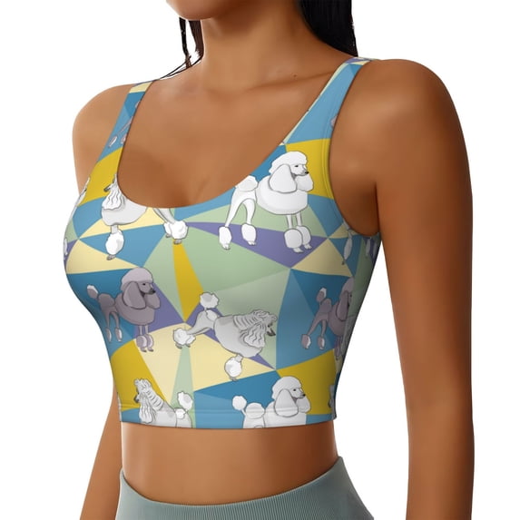 Picia Cute Poodle Dog Sports Bra for Women,Padded Strappy Sports Bras Medium Support Yoga Bra with Removable Cups,Running Yoga Bra-X-Large