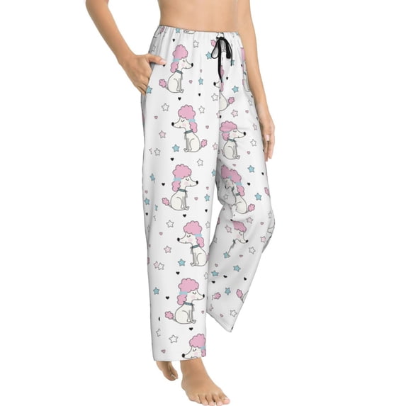 Picia Cute Poodle Dog Womens Soft Woven Cotton Elastic Waistband Sleep Pajama Pant Lounge Sleep Pant With Pockets And Drawstring-Small