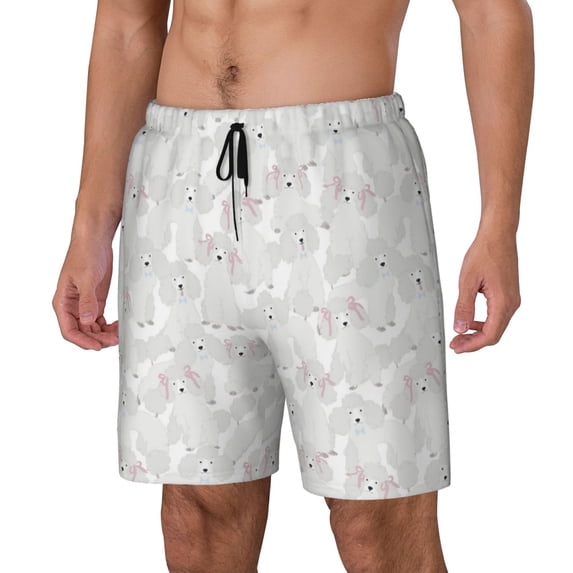 Picia Cute Poodle Dog pattern Mens Swim Trunks with Compression Liner Stretch Beach Shorts Quick Dry with Zipper Pockets No-Chafing Board Shorts-3X-Large