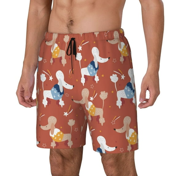 Picia Cute Poodle Dog pattern Mens Swim Trunks with Compression Liner Stretch Beach Shorts Quick Dry with Zipper Pockets No-Chafing Board Shorts-3X-Large