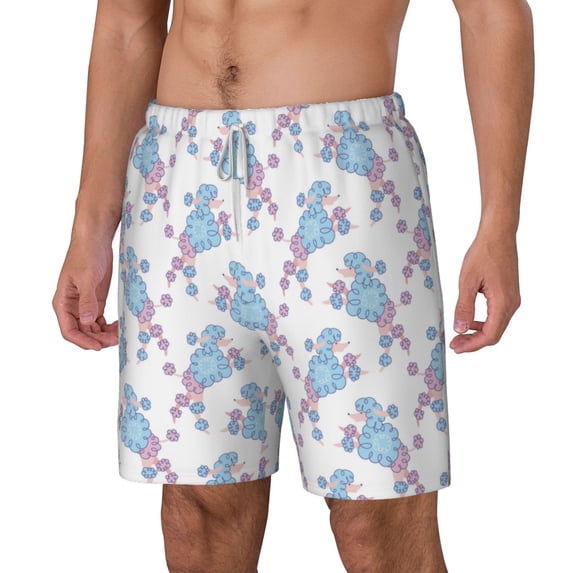Picia Cute Poodle Dog pattern Mens Swim Trunks with Compression Liner Stretch Beach Shorts Quick Dry with Zipper Pockets No-Chafing Board Shorts-Large