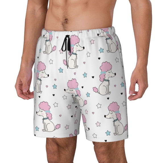 Picia Cute Poodle Dog pattern Mens Swim Trunks with Compression Liner Stretch Beach Shorts Quick Dry with Zipper Pockets No-Chafing Board Shorts-Medium