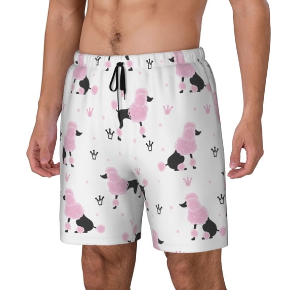 Picia Cute Poodle Dog pattern Mens Swim Trunks with Compression Liner Stretch Beach Shorts Quick Dry with Zipper Pockets No-Chafing Board Shorts-X-Large
