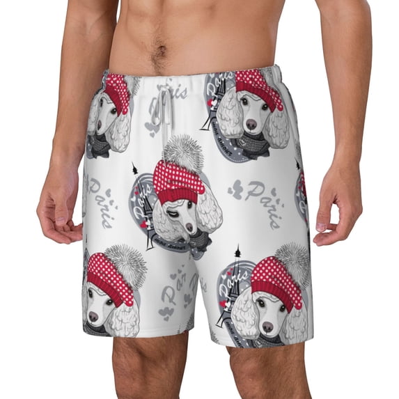 Picia Cute Poodle Dog pattern Mens Swim Trunks with Compression Liner Stretch Beach Shorts Quick Dry with Zipper Pockets No-Chafing Board Shorts-X-Large