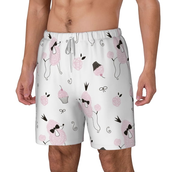 Picia Cute Poodle Dog pattern Mens Swim Trunks with Compression Liner Stretch Beach Shorts Quick Dry with Zipper Pockets No-Chafing Board Shorts-XX-Large