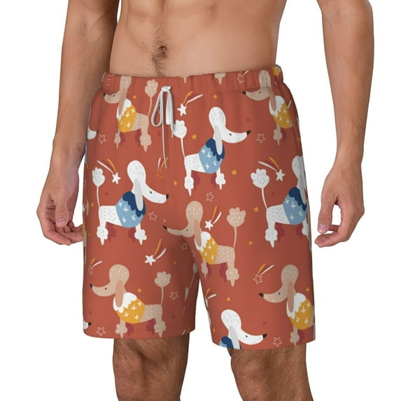 Picia Cute Poodle Dog pattern Mens Swim Trunks with Compression Liner Stretch Beach Shorts Quick Dry with Zipper Pockets No-Chafing Board Shorts-XX-Large
