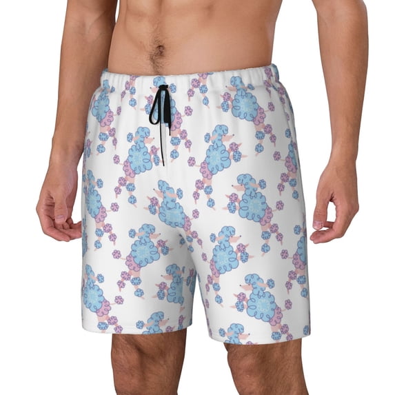 Picia Cute Poodle Dog pattern Mens Swim Trunks with Compression Liner Stretch Beach Shorts Quick Dry with Zipper Pockets No-Chafing Board Shorts-