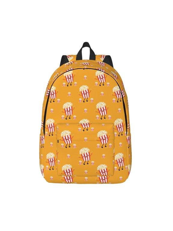 Cute Popcorn Printed Canvas Daypack - Stylish and Durable Vintage Compact Backpack - Class, Work, Travel, or Laptop Bookbag,Organized Compartments-Medium