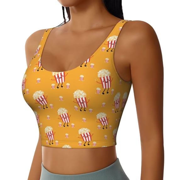 Picia Cute Popcorn Sports Bra for Women,Padded Strappy Sports Bras Medium Support Yoga Bra with Removable Cups,Running Yoga Bra-Medium