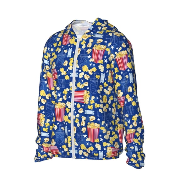 Picia Cute Popcorn Women's Men's UPF 50+ Sun Protection Hoodie Shirt Long Sleeve SPF Fishing Outdoor UV Hiking Lightweight Shirts-Small