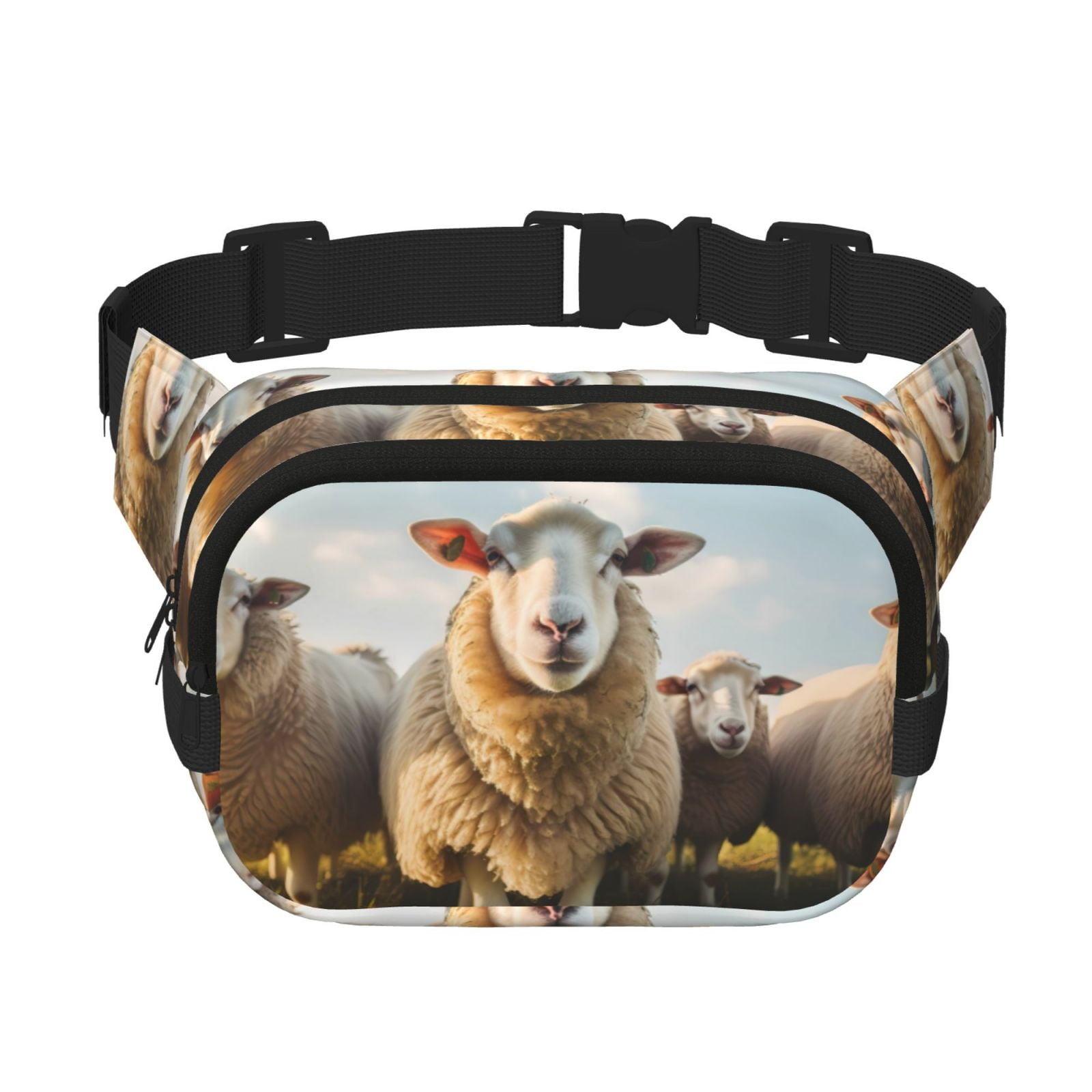 Picia Cute Prairie Sheep Herd Print Square Double-Layer Waist Bag Mini Adjustable Waist Belt Bag Exercise Running Travel Hiking