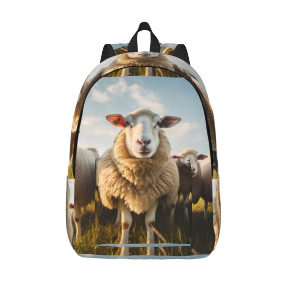 Picia Cute Prairie Sheep Herd Printed Canvas Daypack - Stylish and Durable Vintage Compact Backpack - Class, Work, Travel, or Laptop Bookbag,Organized Compartments-Small