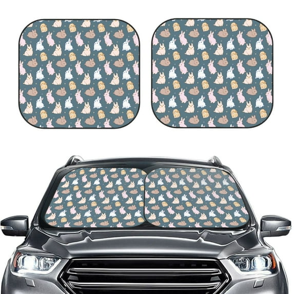 Picia Cute Rabbit 2 Piece Car Windshield Sun Shade Foldable | Foldable Sun Shield for Front Window Blocks UV Rays and Keeps Your Vehicle Cool-