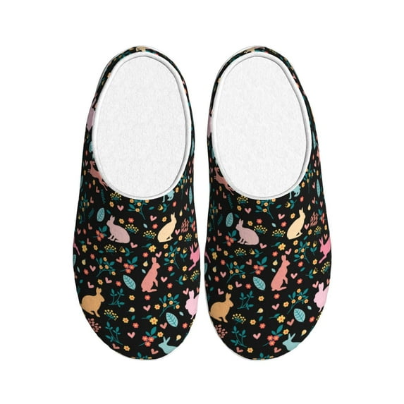 Picia Cute Rabbit And Flower for Women's Lamb-hug Comfy Fleece House Slippers Memory Foam, Slip-on House Shoes Indoor Outdoor-44/45