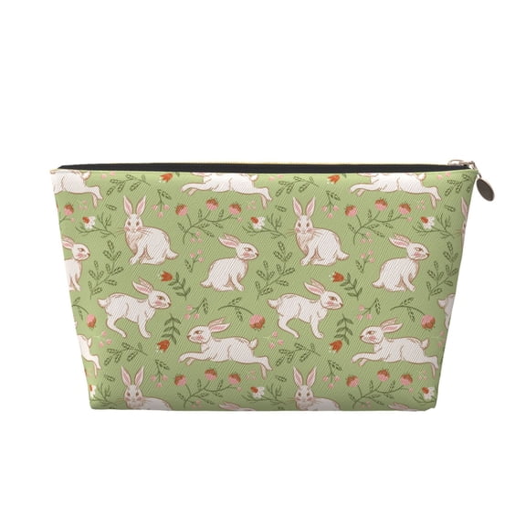 Picia Cute Rabbit And Flower Printed Leather Travel Toiletry Bag,Cosmetic Organizer, Makeup Travel Bag, Durable Travel Pouch, Compact Toiletry Bag, Travel Accessories