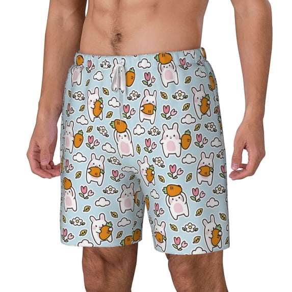 Picia Cute Rabbit Hold Carrot pattern Mens Swim Trunks with Compression Liner Stretch Beach Shorts Quick Dry with Zipper Pockets No-Chafing Board Shorts-3X-Large