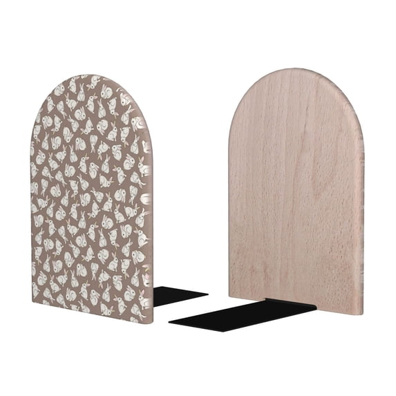 Picia Cute Rabbit Pattern Wood Bookends for Shelves,Non-slip Bookends, Heavy Duty Wooden Bookend Support,1 Pair