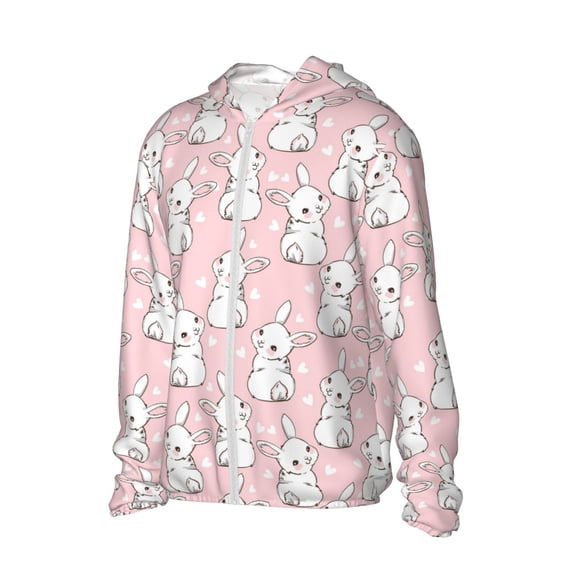 Picia Cute Rabbit Women's Men's UPF 50+ Sun Protection Hoodie Shirt Long Sleeve SPF Fishing Outdoor UV Hiking Lightweight Shirts-Small