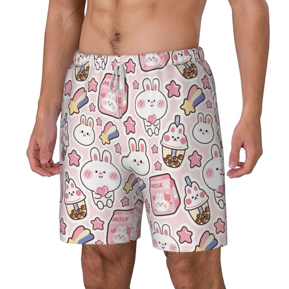 Picia Cute Rabbit pattern Mens Swim Trunks with Compression Liner Stretch Beach Shorts Quick Dry with Zipper Pockets No-Chafing Board Shorts-3X-Large