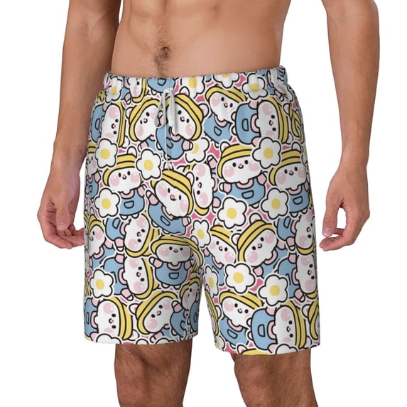 Picia Cute Rabbit pattern Mens Swim Trunks with Compression Liner Stretch Beach Shorts Quick Dry with Zipper Pockets No-Chafing Board Shorts-Large