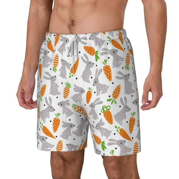 Picia Cute Rabbit pattern Mens Swim Trunks with Compression Liner Stretch Beach Shorts Quick Dry with Zipper Pockets No-Chafing Board Shorts-Small