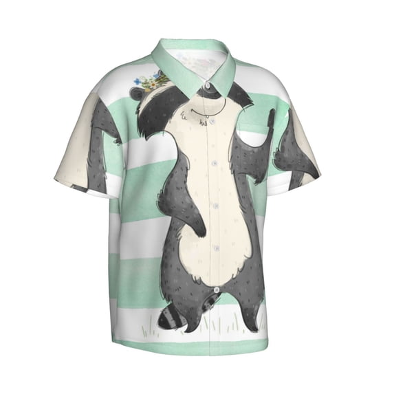 Picia Cute Raccoon Gentle Cotton Regular Fit Short Sleeve Casual Hawaiian Shirt for Men-