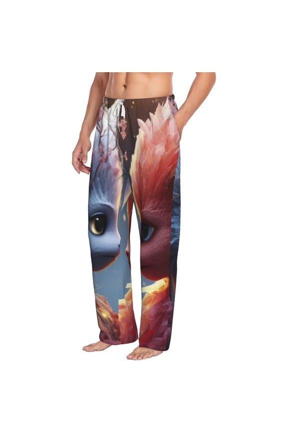 Cute Red And White Elf Mens Soft Woven Cotton Elastic Waistband Sleep Pajama Pant Lounge Sleep Pant With Pockets And Drawstring-Large