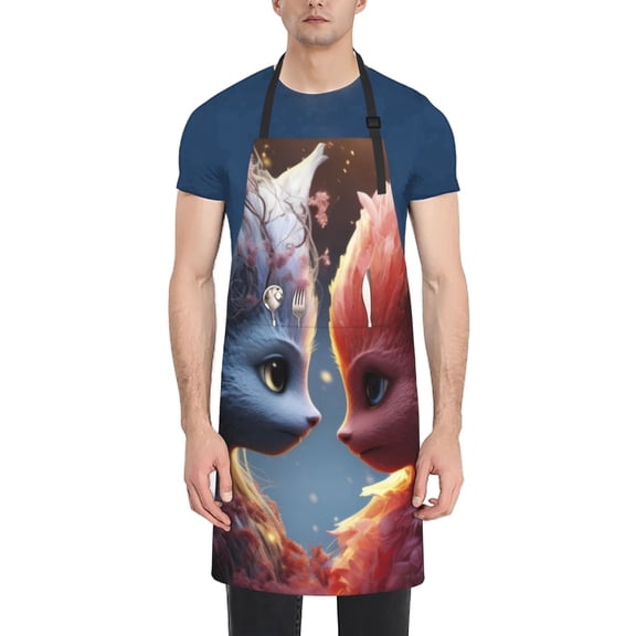 Picia Cute Red And White Elf Waterproof Apron for Unisex Adult - Adjustable Bib Apron with Pockets, Ideal for Cooking, Gardening, Painting, and Household Chores