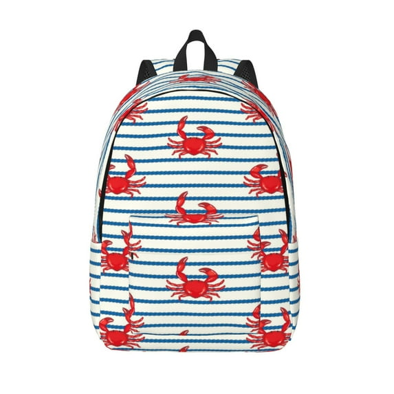 Picia Cute Red Crabs With Nautical Printed Canvas Daypack - Stylish and Durable Vintage Compact Backpack - Class, Work, Travel, or Laptop Bookbag,Organized Compartments-Small