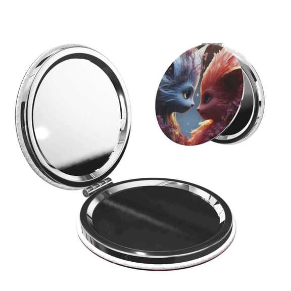 Picia Cute Red And White Elf for Compact Vanity Mirror , Travel Makeup Mirror , Portable Magnifying Cosmetic Mirror for Daily, Work, Business-Round Shape