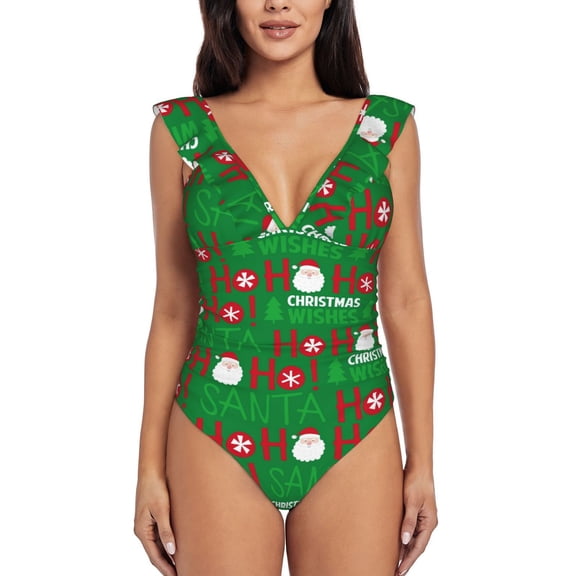 Picia Cute Santa Blooming Jelly Womens Tummy Control Bathing Suits Slimming Ruffle Swimsuit One Piece Lace Swimwear-