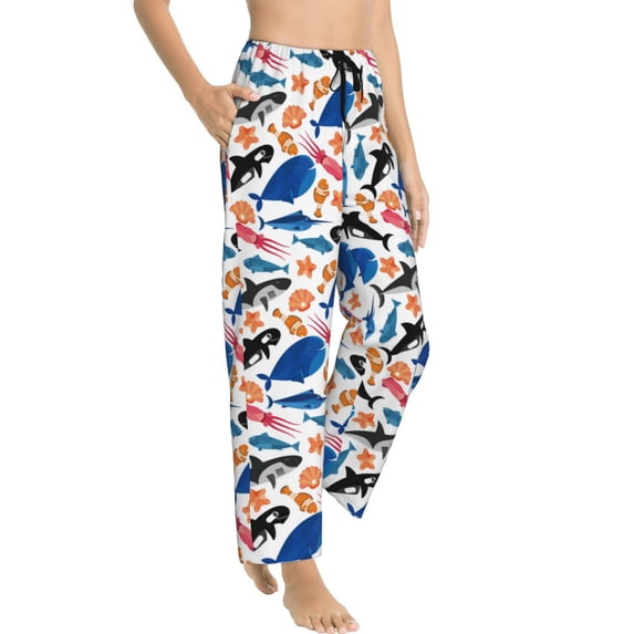 Picia Cute Sea Animals Womens Soft Woven Cotton Elastic Waistband Sleep Pajama Pant Lounge Sleep Pant With Pockets And Drawstring-Small