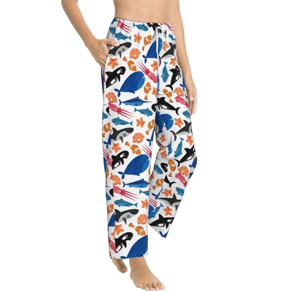 Picia Cute Sea Animals Womens Soft Woven Cotton Elastic Waistband Sleep Pajama Pant Lounge Sleep Pant With Pockets And Drawstring-X-Large
