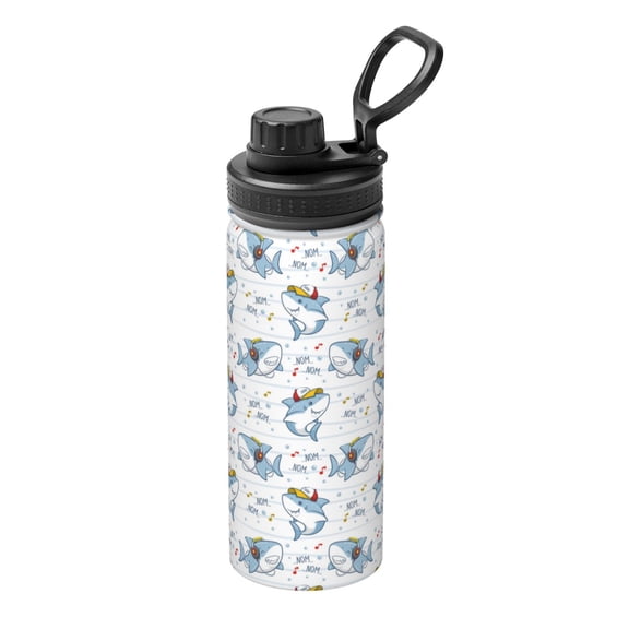Picia Cute Shark Pattern Water Bottle 18 oz Stainless Steel Insulated Bottles With Handle Leak Proof Gym Sport Water Jug BPA-free insulated kettle For Men Women Adults