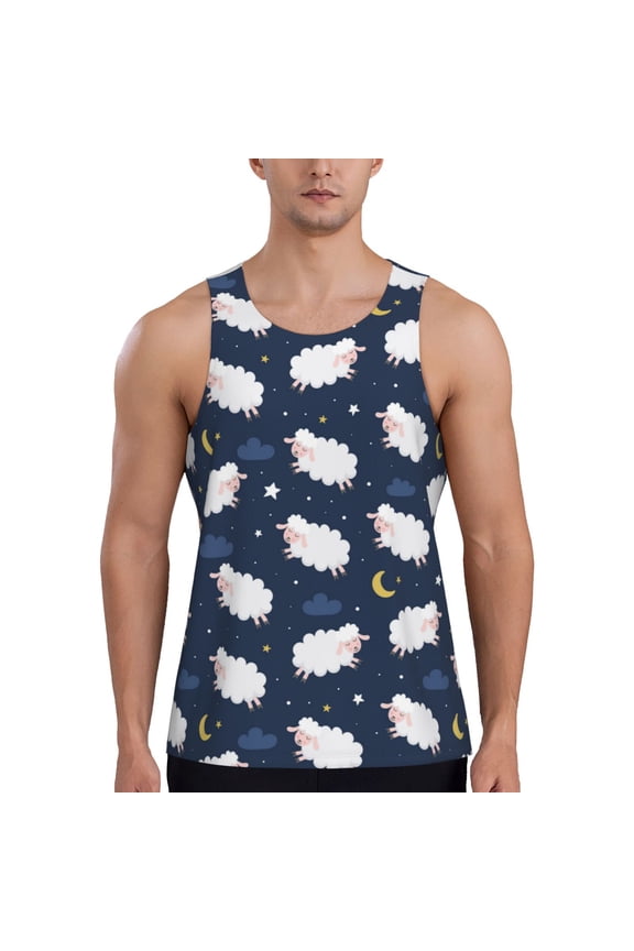 Cute Sheep 1 Printed Men’s Performance Tank, Men's Workout Tank Top Moisture-Wicking Tank Top Muscle tee, Breathable Workout Shirt-Large