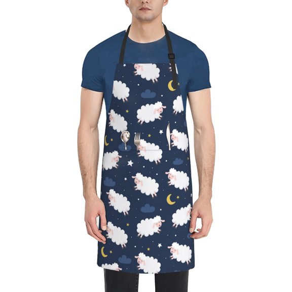 Picia Cute Sheep 1 Waterproof Apron for Unisex Adult - Adjustable Bib Apron with Pockets, Ideal for Cooking, Gardening, Painting, and Household Chores