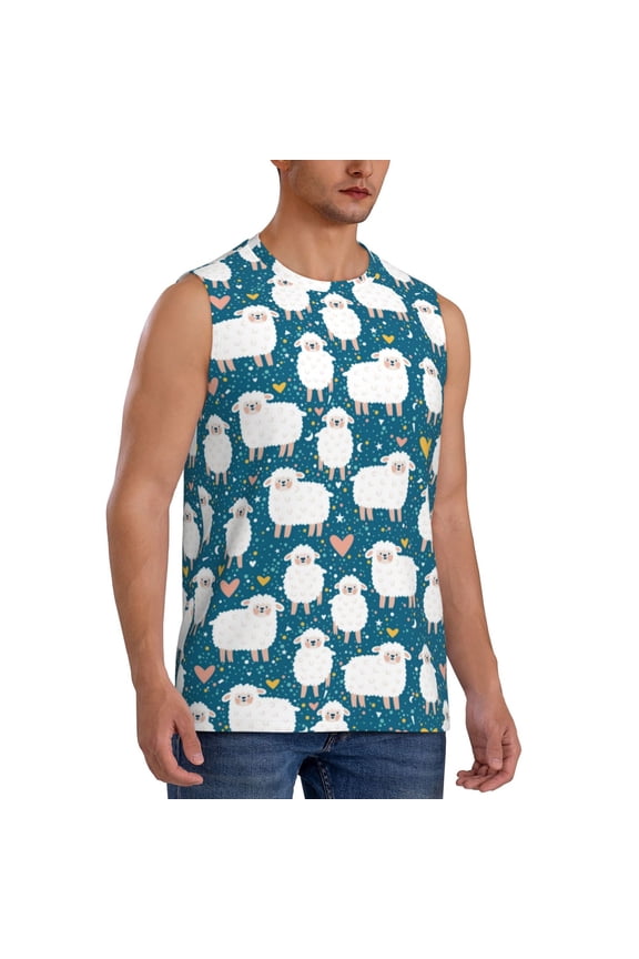 Cute Sheep And Hearts mens Cotton Tank Undershirts , Moisture-wicking Ribbed Tanks, Lightweight Cotton Tank Undershirts-Medium