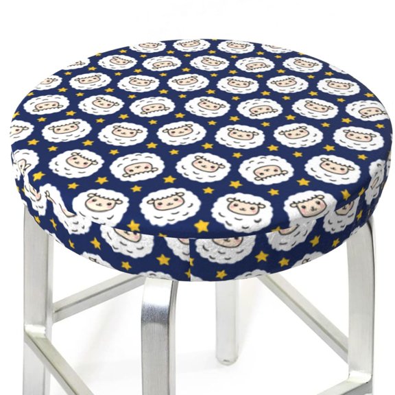Picia Cute Sheep With Star pattern Round Stool Covers Comfy Seat Covers Stretch Removable WashableChair Slipcover Round Bar Chair Cushion Cover-12 inch