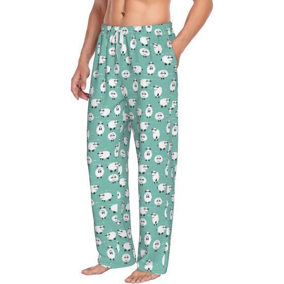 Picia Cute Sheeps Mens Soft Woven Cotton Elastic Waistband Sleep Pajama Pant Lounge Sleep Pant With Pockets And Drawstring-Medium