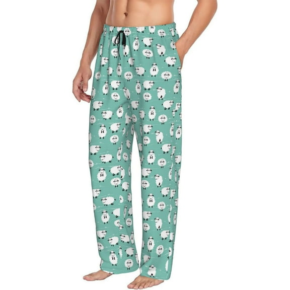 Picia Cute Sheeps Mens Soft Woven Cotton Elastic Waistband Sleep Pajama Pant Lounge Sleep Pant With Pockets And Drawstring-Medium